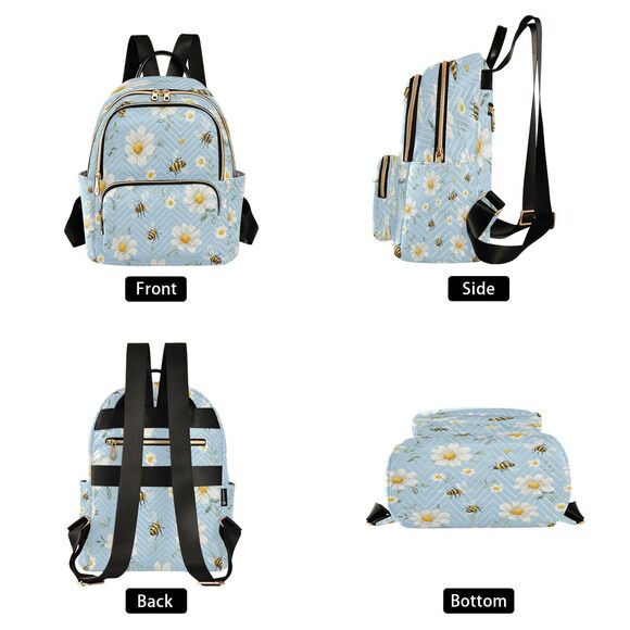 4535 Bees White Daisy Flowers03 Mini Backpack Purse Travel Bag Lightweight main image 6